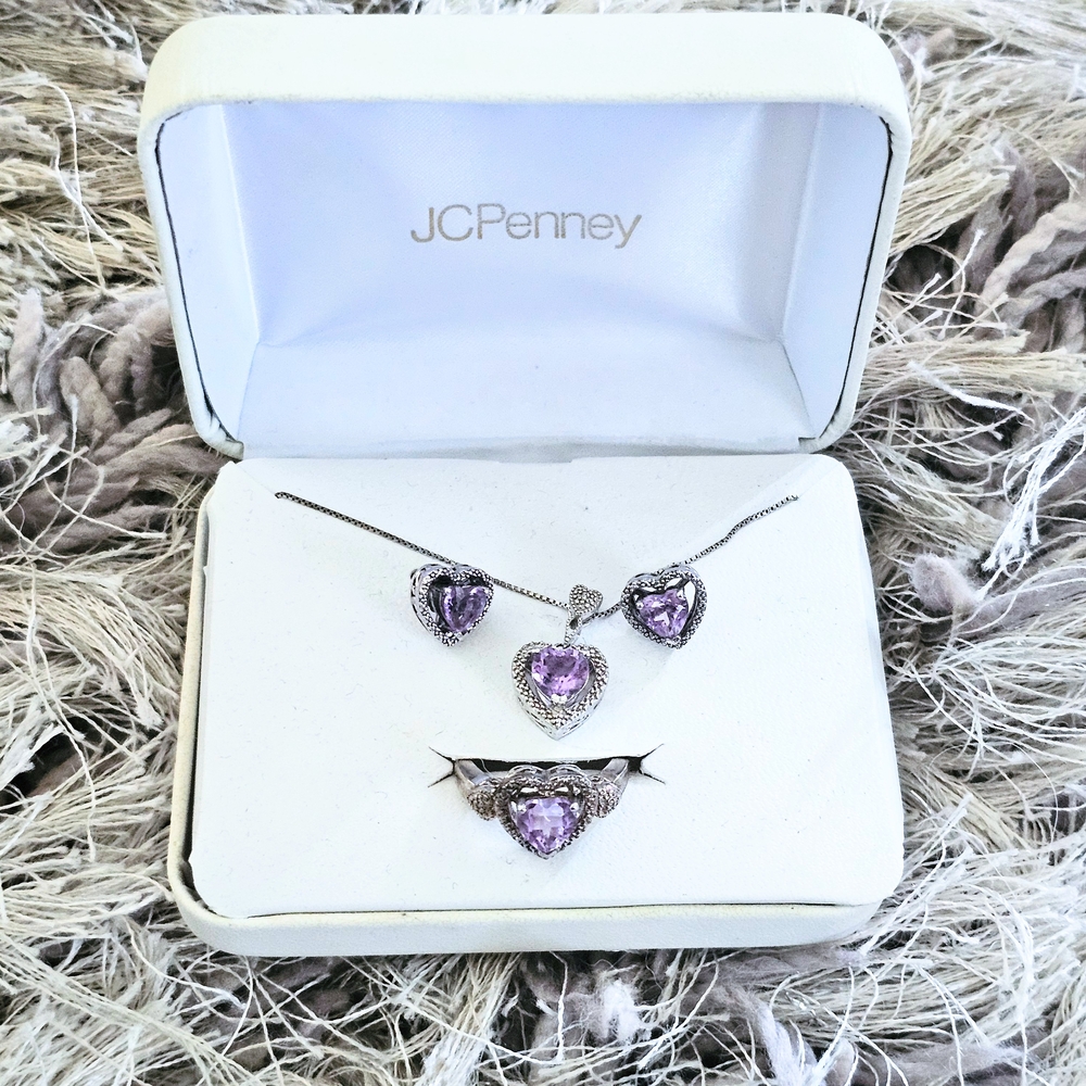 Purple and Silver Necklace Set with Amethyst-like Stones